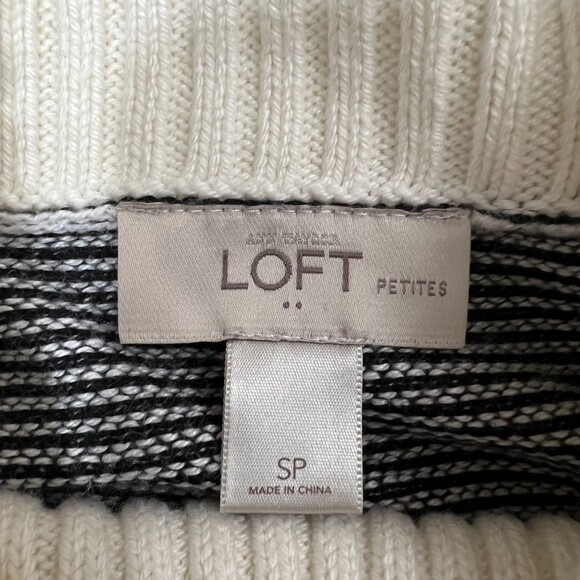 LOFT Women's Black Cream Stripe Tunic Sweater Cowl Turtleneck Size S Petite - Picture 3 of 6